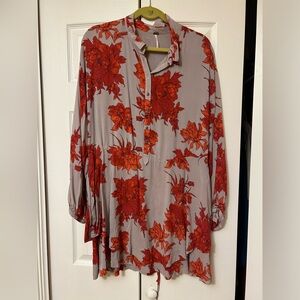 Free People Brown Orange Red Shirt Women’s Dress Floral Large